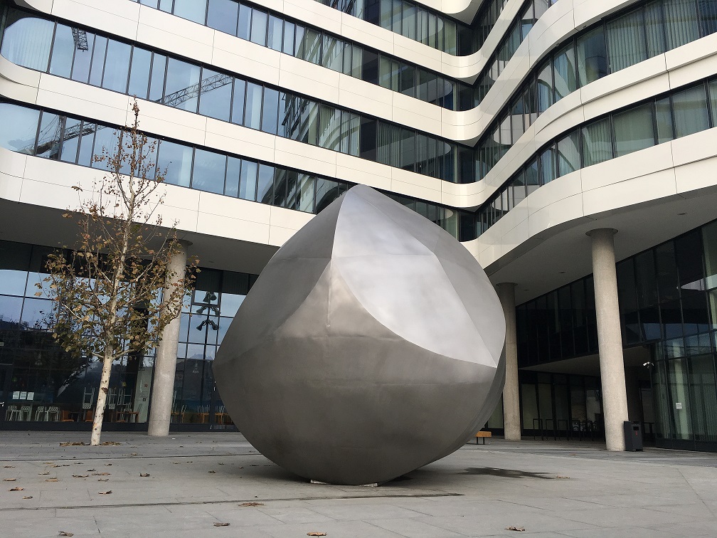 Gömböc statue at Corvin sétány in Budapest